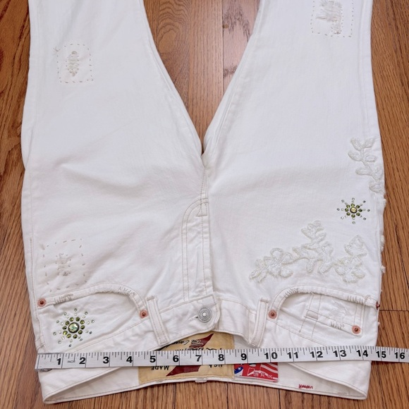 7 For All Mankind Boho Mid Rise Embellished White Denim Preppy flare leg jeans - Picture 7 of 16